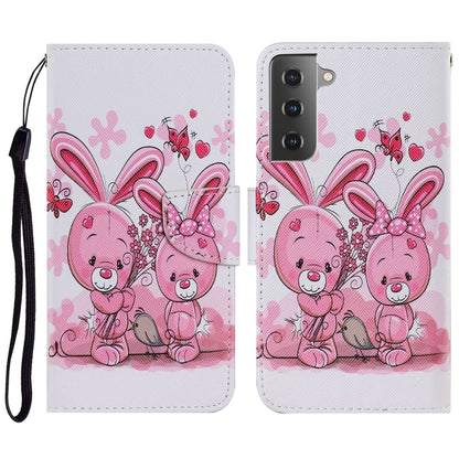 For Samsung Galaxy S21 FE Coloured Drawing Pattern Horizontal Flip PU Leather Case with Holder & Card Slots & Wallet & Lanyard(Cute Rabbit) by buy2fix