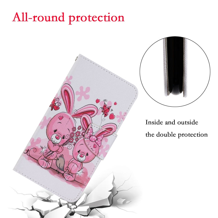 For Samsung Galaxy S21 FE Coloured Drawing Pattern Horizontal Flip PU Leather Case with Holder & Card Slots & Wallet & Lanyard(Cute Rabbit) by buy2fix