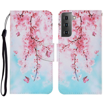 For Samsung Galaxy S21 FE Coloured Drawing Pattern Horizontal Flip PU Leather Case with Holder & Card Slots & Wallet & Lanyard(Cherry Blossoms) by buy2fix