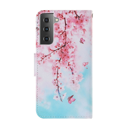 For Samsung Galaxy S21 FE Coloured Drawing Pattern Horizontal Flip PU Leather Case with Holder & Card Slots & Wallet & Lanyard(Cherry Blossoms) by buy2fix