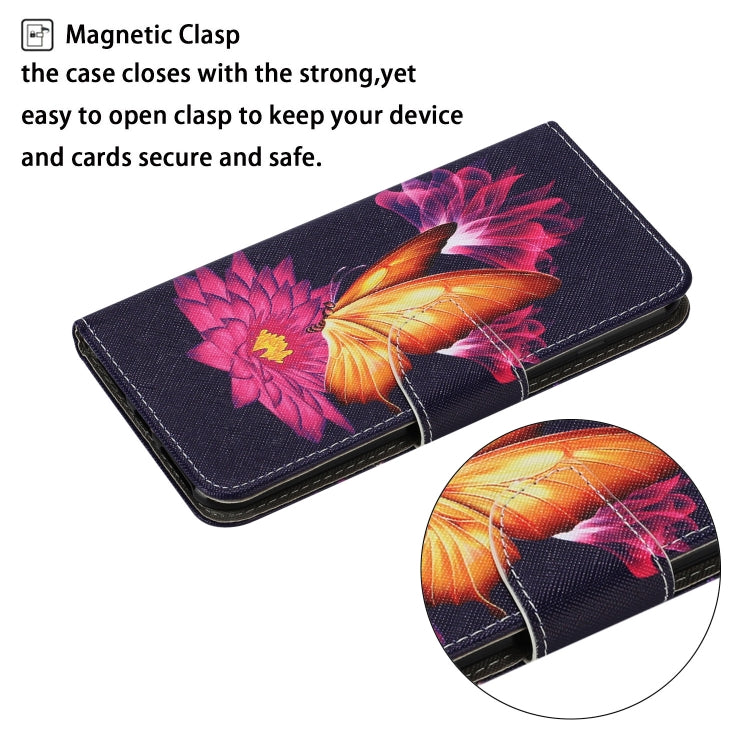 For Samsung Galaxy S21 FE Coloured Drawing Pattern Horizontal Flip PU Leather Case with Holder & Card Slots & Wallet & Lanyard(Big Golden Butterfly) by buy2fix