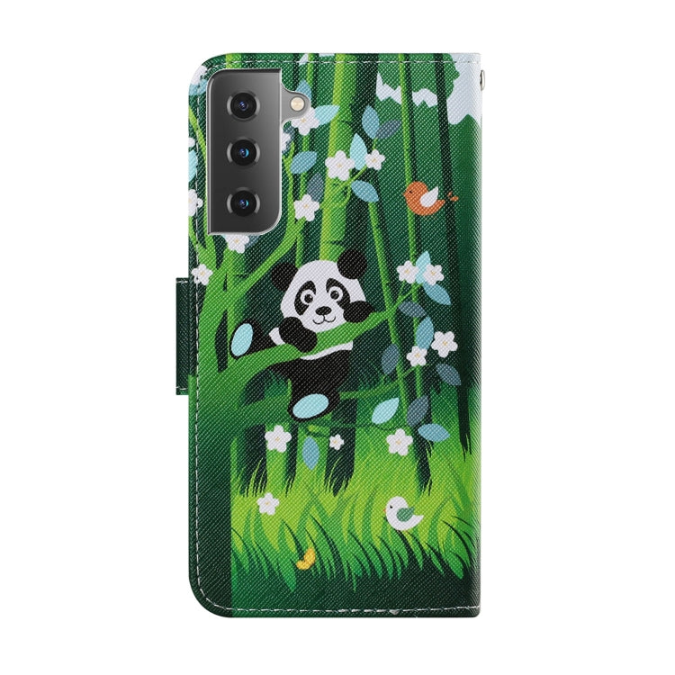 For Samsung Galaxy S21 FE Coloured Drawing Pattern Horizontal Flip PU Leather Case with Holder & Card Slots & Wallet & Lanyard(Panda) by buy2fix