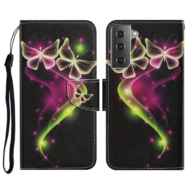 For Samsung Galaxy S21 FE Coloured Drawing Pattern Horizontal Flip PU Leather Case with Holder & Card Slots & Wallet & Lanyard(Couple Butterfly) by buy2fix