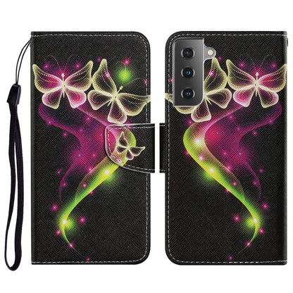 For Samsung Galaxy S21 FE Coloured Drawing Pattern Horizontal Flip PU Leather Case with Holder & Card Slots & Wallet & Lanyard(Couple Butterfly) by buy2fix