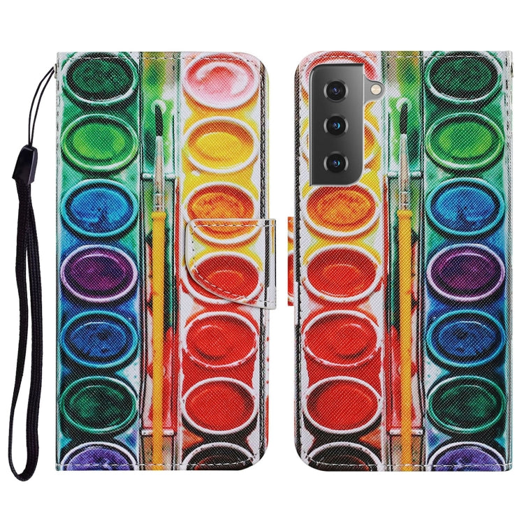For Samsung Galaxy S21 FE Coloured Drawing Pattern Horizontal Flip PU Leather Case with Holder & Card Slots & Wallet & Lanyard(Eye Shadow) by buy2fix