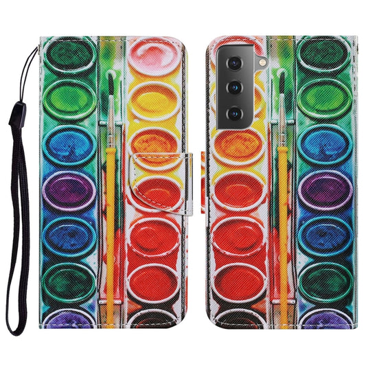 For Samsung Galaxy S21 FE Coloured Drawing Pattern Horizontal Flip PU Leather Case with Holder & Card Slots & Wallet & Lanyard(Eye Shadow) by buy2fix