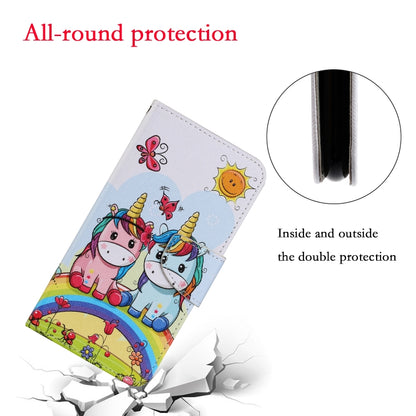 For Samsung Galaxy S21 FE Coloured Drawing Pattern Horizontal Flip PU Leather Case with Holder & Card Slots & Wallet & Lanyard(Couple Unicorn) by buy2fix