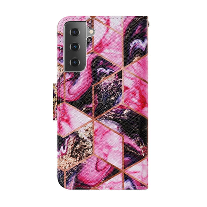 For Samsung Galaxy S21 FE Coloured Drawing Pattern Horizontal Flip PU Leather Case with Holder & Card Slots & Wallet & Lanyard(Purple Marble) by buy2fix