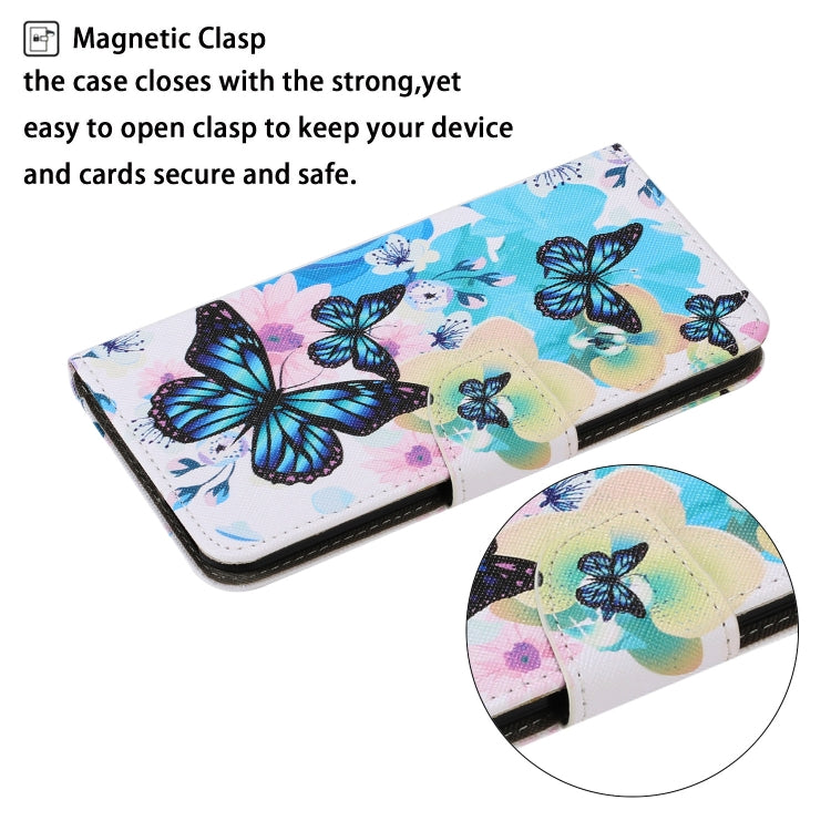 For Samsung Galaxy S21 FE Coloured Drawing Pattern Horizontal Flip PU Leather Case with Holder & Card Slots & Wallet & Lanyard(Purple Butterfly) by buy2fix