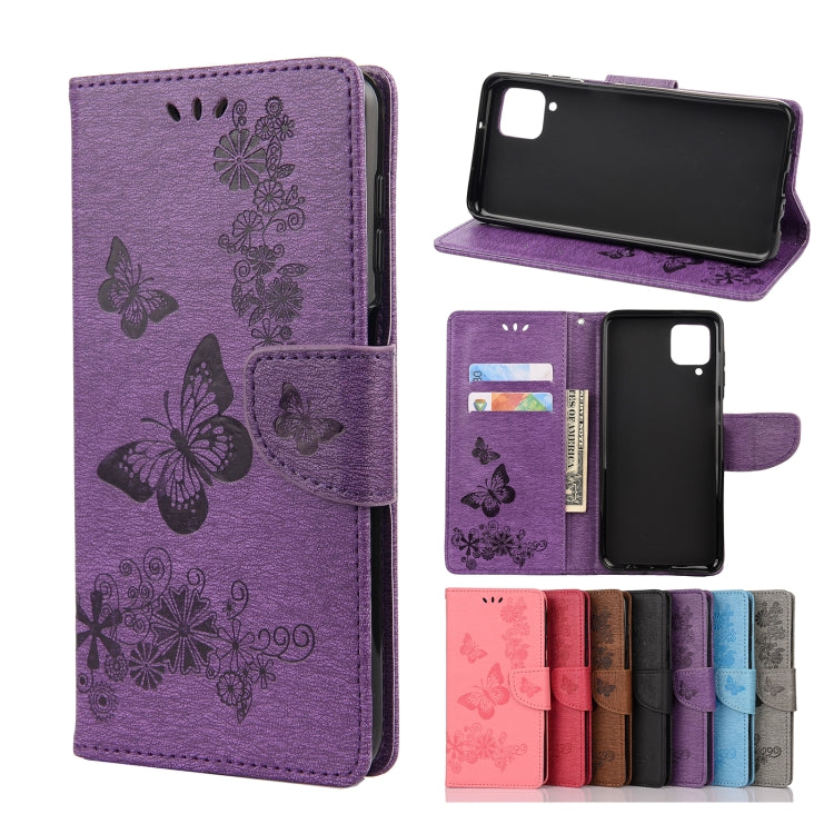 For Samsung Galaxy A12 5G Butterflies Embossing Horizontal Flip Leather Case with Holder & Card Slots & Wallet(Purple) by buy2fix