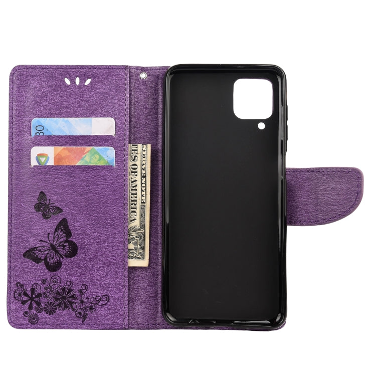 For Samsung Galaxy A12 5G Butterflies Embossing Horizontal Flip Leather Case with Holder & Card Slots & Wallet(Purple) by buy2fix