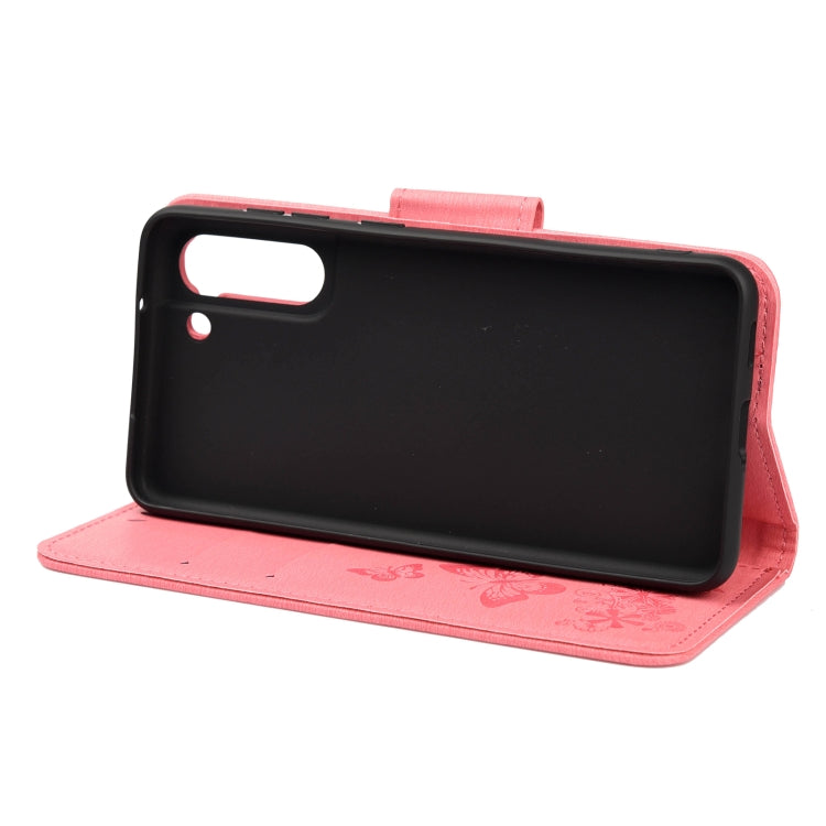 For Samsung Galaxy S21 FE Butterflies Embossing Horizontal Flip Leather Case with Holder & Card Slots & Wallet(Pink) by buy2fix