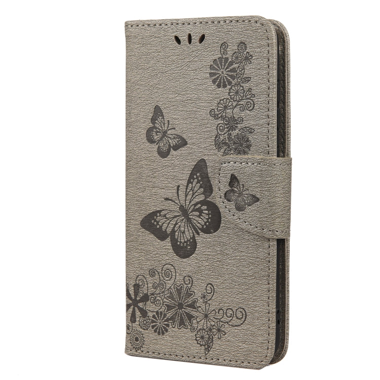 For Samsung Galaxy S21 FE Butterflies Embossing Horizontal Flip Leather Case with Holder & Card Slots & Wallet(Grey) by buy2fix