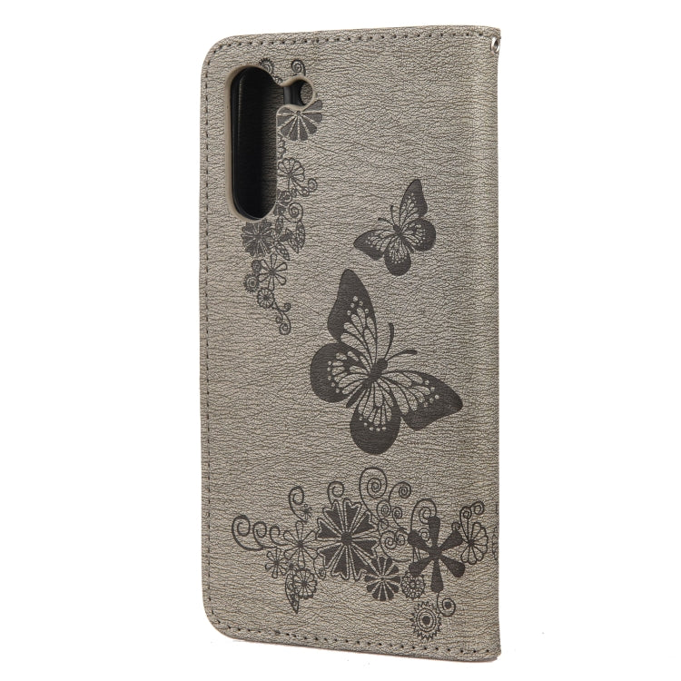 For Samsung Galaxy S21 FE Butterflies Embossing Horizontal Flip Leather Case with Holder & Card Slots & Wallet(Grey) by buy2fix