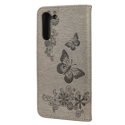 For Samsung Galaxy S21 FE Butterflies Embossing Horizontal Flip Leather Case with Holder & Card Slots & Wallet(Grey) by buy2fix
