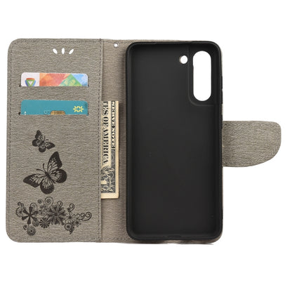 For Samsung Galaxy S21 FE Butterflies Embossing Horizontal Flip Leather Case with Holder & Card Slots & Wallet(Grey) by buy2fix
