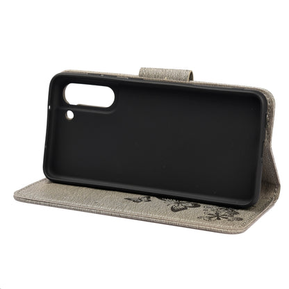 For Samsung Galaxy S21 FE Butterflies Embossing Horizontal Flip Leather Case with Holder & Card Slots & Wallet(Grey) by buy2fix