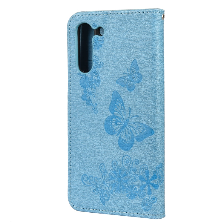 For Samsung Galaxy S21 FE Butterflies Embossing Horizontal Flip Leather Case with Holder & Card Slots & Wallet(Blue) by buy2fix