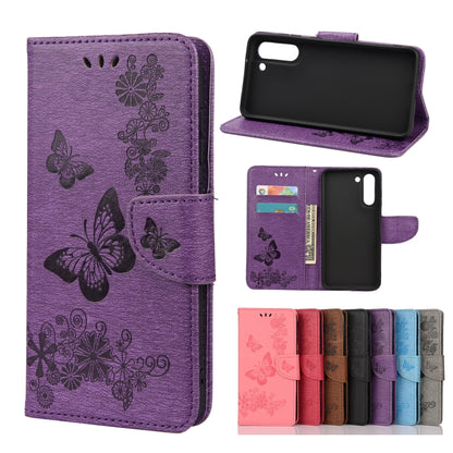 For Samsung Galaxy S21 FE Butterflies Embossing Horizontal Flip Leather Case with Holder & Card Slots & Wallet(Purple) by buy2fix