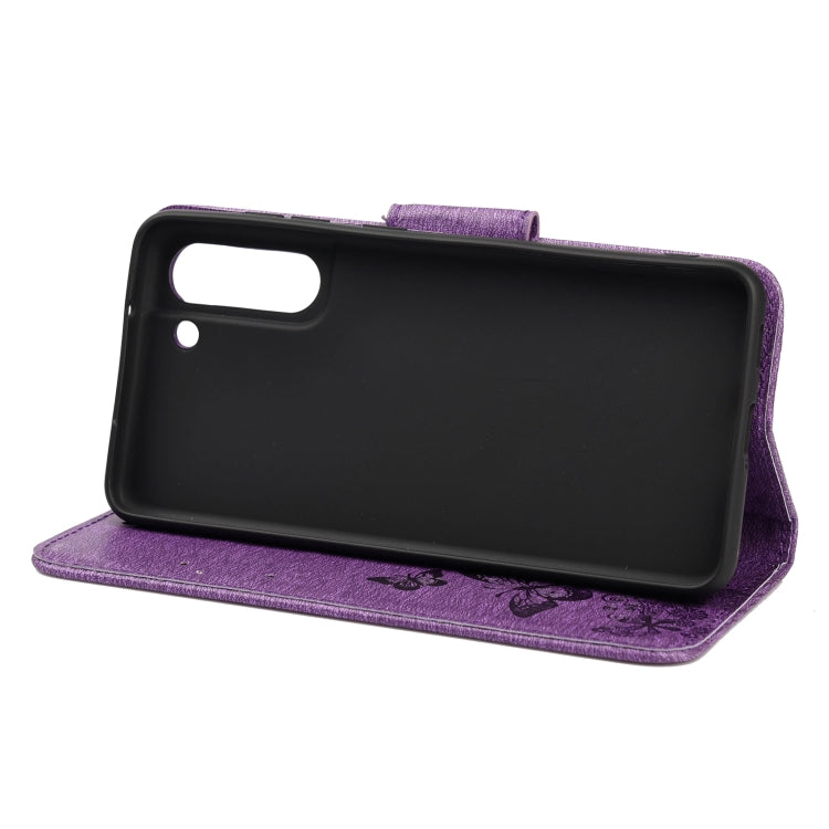 For Samsung Galaxy S21 FE Butterflies Embossing Horizontal Flip Leather Case with Holder & Card Slots & Wallet(Purple) by buy2fix