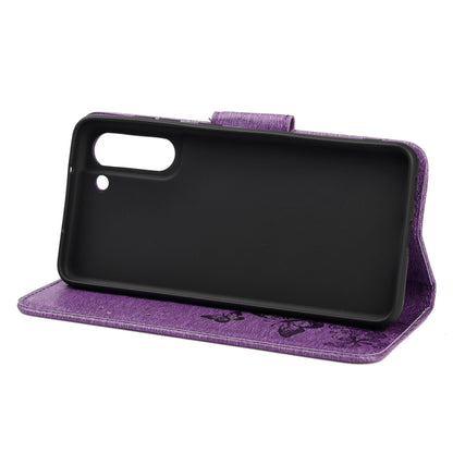 For Samsung Galaxy S21 FE Butterflies Embossing Horizontal Flip Leather Case with Holder & Card Slots & Wallet(Purple) by buy2fix
