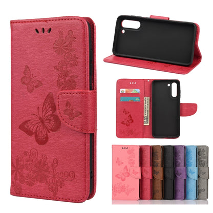 For Samsung Galaxy S21 FE Butterflies Embossing Horizontal Flip Leather Case with Holder & Card Slots & Wallet(Red) by buy2fix