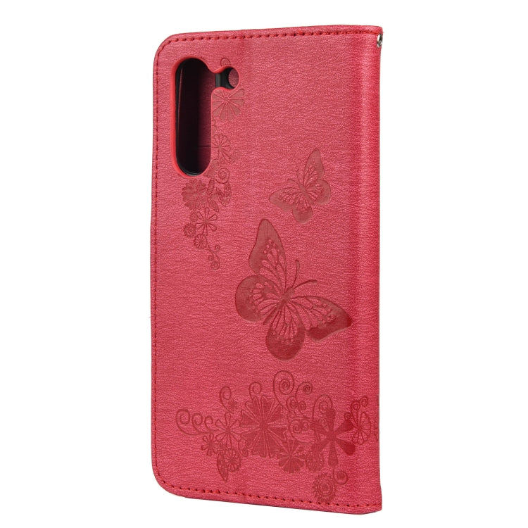 For Samsung Galaxy S21 FE Butterflies Embossing Horizontal Flip Leather Case with Holder & Card Slots & Wallet(Red) by buy2fix
