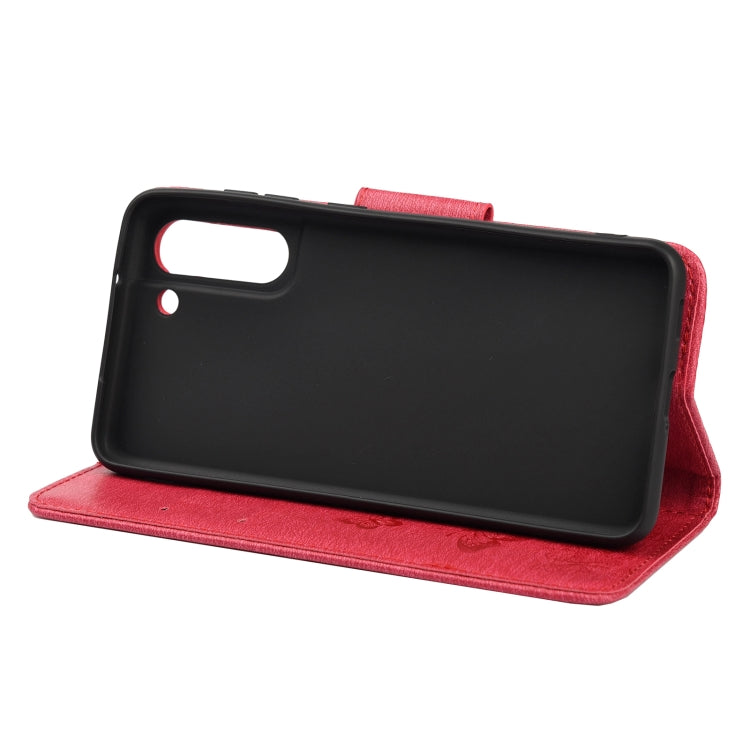 For Samsung Galaxy S21 FE Butterflies Embossing Horizontal Flip Leather Case with Holder & Card Slots & Wallet(Red) by buy2fix