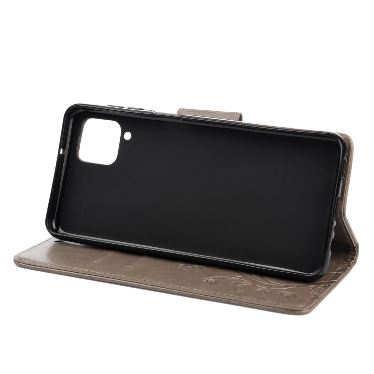 For Samsung Galaxy A12 5G Butterfly Flower Pattern Horizontal Flip Leather Case with Holder & Card Slots & Wallet(Grey) by buy2fix