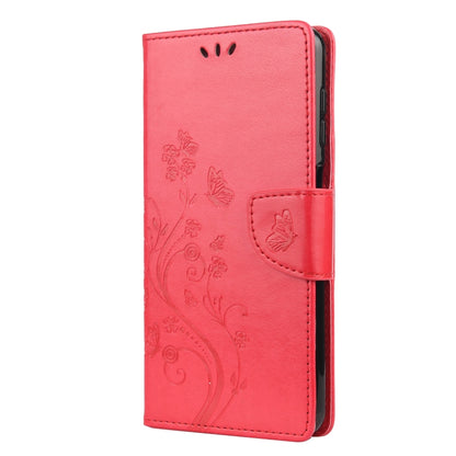 For Samsung Galaxy A12 5G Butterfly Flower Pattern Horizontal Flip Leather Case with Holder & Card Slots & Wallet(Red) by buy2fix