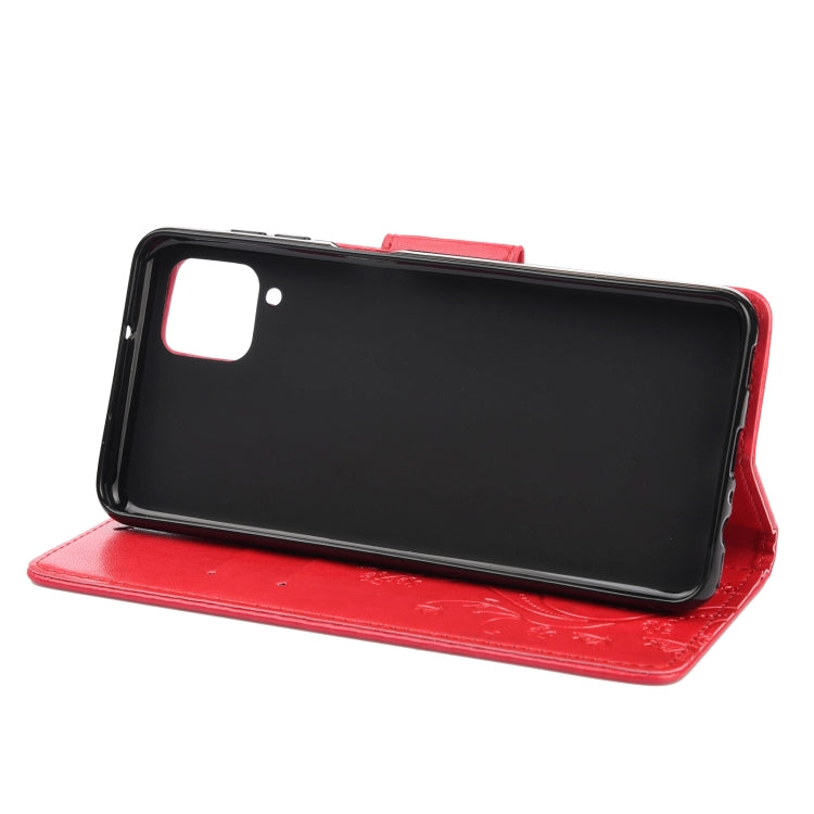 For Samsung Galaxy A12 5G Butterfly Flower Pattern Horizontal Flip Leather Case with Holder & Card Slots & Wallet(Red) by buy2fix