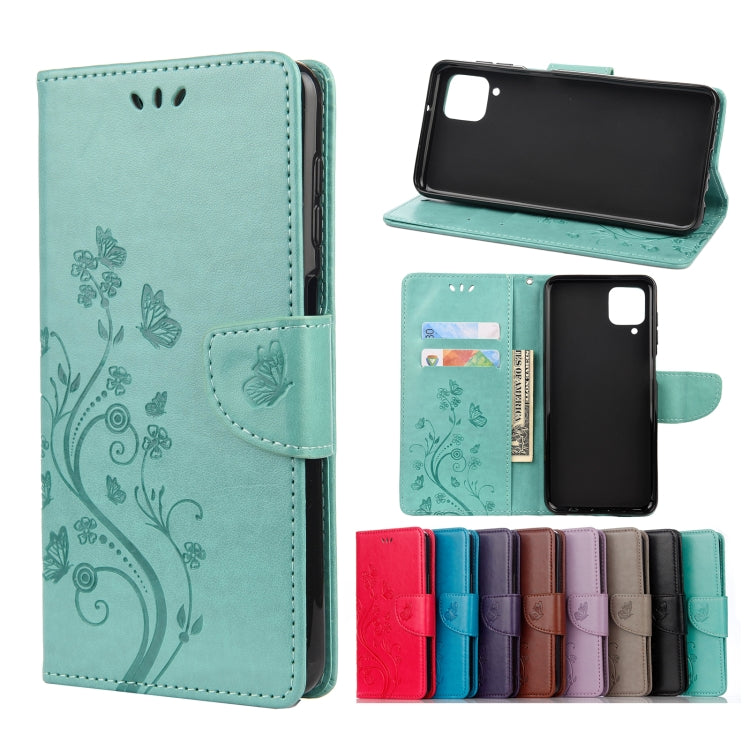 For Samsung Galaxy A12 5G Butterfly Flower Pattern Horizontal Flip Leather Case with Holder & Card Slots & Wallet(Green) by buy2fix