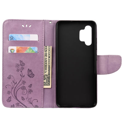For Samsung Galaxy A32 4G Butterfly Flower Pattern Horizontal Flip Leather Case with Holder & Card Slots & Wallet(Light Purple) by buy2fix
