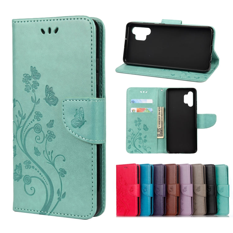 For Samsung Galaxy A32 4G Butterfly Flower Pattern Horizontal Flip Leather Case with Holder & Card Slots & Wallet(Green) by buy2fix