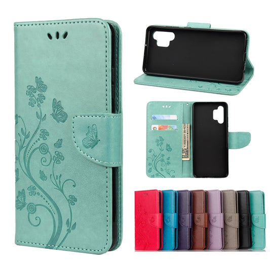For Samsung Galaxy A32 4G Butterfly Flower Pattern Horizontal Flip Leather Case with Holder & Card Slots & Wallet(Green) by buy2fix