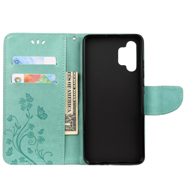For Samsung Galaxy A32 4G Butterfly Flower Pattern Horizontal Flip Leather Case with Holder & Card Slots & Wallet(Green) by buy2fix