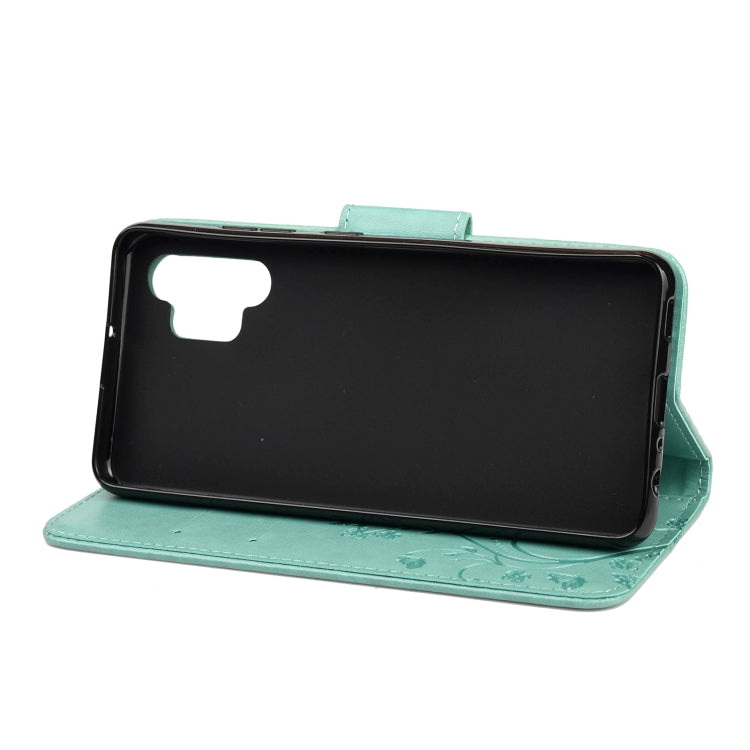 For Samsung Galaxy A32 4G Butterfly Flower Pattern Horizontal Flip Leather Case with Holder & Card Slots & Wallet(Green) by buy2fix