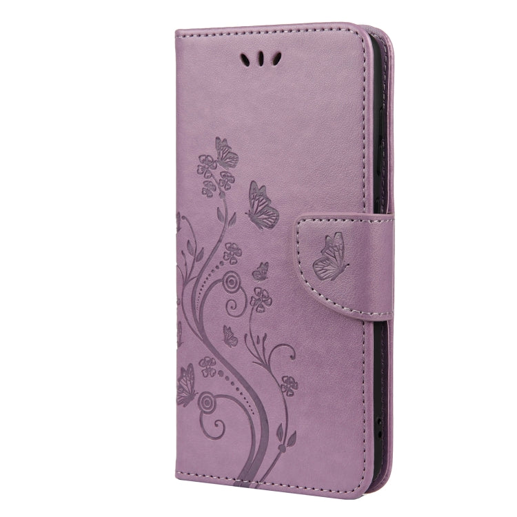 For Samsung Galaxy S21 FE Butterfly Flower Pattern Horizontal Flip Leather Case with Holder & Card Slots & Wallet(Light Purple) by buy2fix