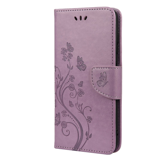 For Samsung Galaxy S21 FE Butterfly Flower Pattern Horizontal Flip Leather Case with Holder & Card Slots & Wallet(Light Purple) by buy2fix
