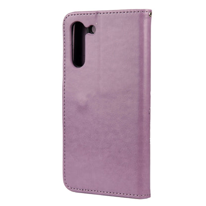 For Samsung Galaxy S21 FE Butterfly Flower Pattern Horizontal Flip Leather Case with Holder & Card Slots & Wallet(Light Purple) by buy2fix