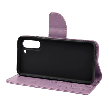For Samsung Galaxy S21 FE Butterfly Flower Pattern Horizontal Flip Leather Case with Holder & Card Slots & Wallet(Light Purple) by buy2fix