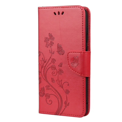 For Samsung Galaxy S21 FE Butterfly Flower Pattern Horizontal Flip Leather Case with Holder & Card Slots & Wallet(Red) by buy2fix