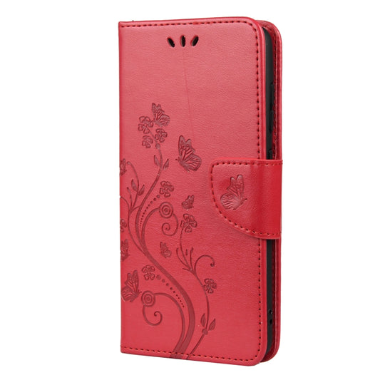 For Samsung Galaxy S21 FE Butterfly Flower Pattern Horizontal Flip Leather Case with Holder & Card Slots & Wallet(Red) by buy2fix