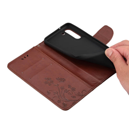 For Samsung Galaxy S21 FE Butterfly Flower Pattern Horizontal Flip Leather Case with Holder & Card Slots & Wallet(Red) by buy2fix