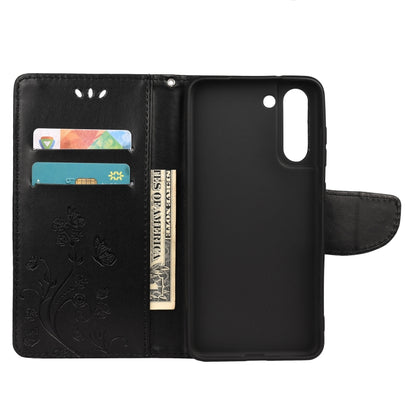 For Samsung Galaxy S21 FE Butterfly Flower Pattern Horizontal Flip Leather Case with Holder & Card Slots & Wallet(Black) by buy2fix