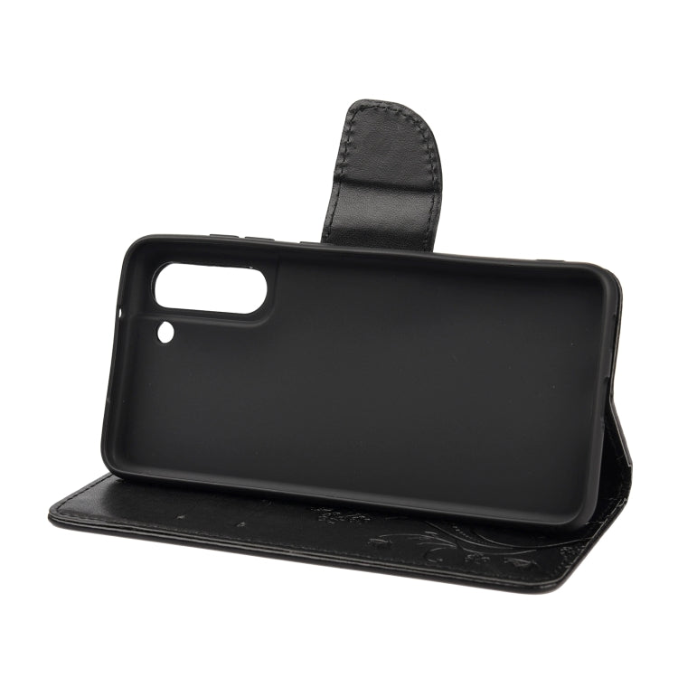 For Samsung Galaxy S21 FE Butterfly Flower Pattern Horizontal Flip Leather Case with Holder & Card Slots & Wallet(Black) by buy2fix