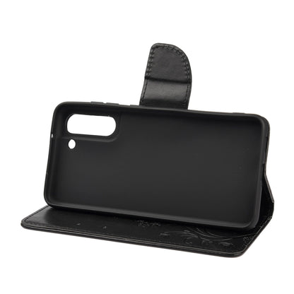 For Samsung Galaxy S21 FE Butterfly Flower Pattern Horizontal Flip Leather Case with Holder & Card Slots & Wallet(Black) by buy2fix