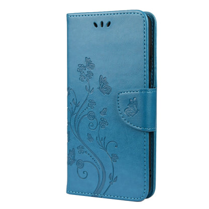 For Samsung Galaxy S21 FE Butterfly Flower Pattern Horizontal Flip Leather Case with Holder & Card Slots & Wallet(Blue) by buy2fix