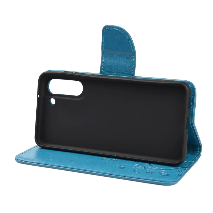 For Samsung Galaxy S21 FE Butterfly Flower Pattern Horizontal Flip Leather Case with Holder & Card Slots & Wallet(Blue) by buy2fix