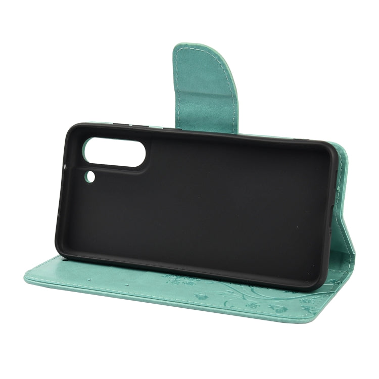 For Samsung Galaxy S21 FE Butterfly Flower Pattern Horizontal Flip Leather Case with Holder & Card Slots & Wallet(Green) by buy2fix